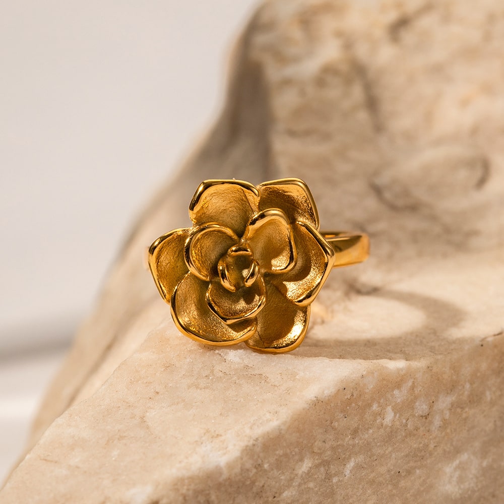 18K guldbelagt rustfrit stål Camellia åben ring