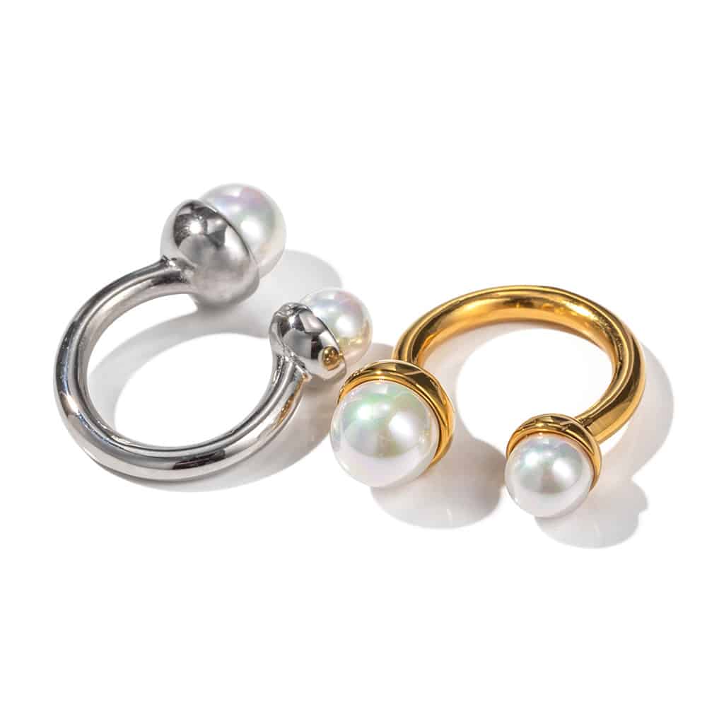 18 karat guld rustfrit stål ring perle åben ring