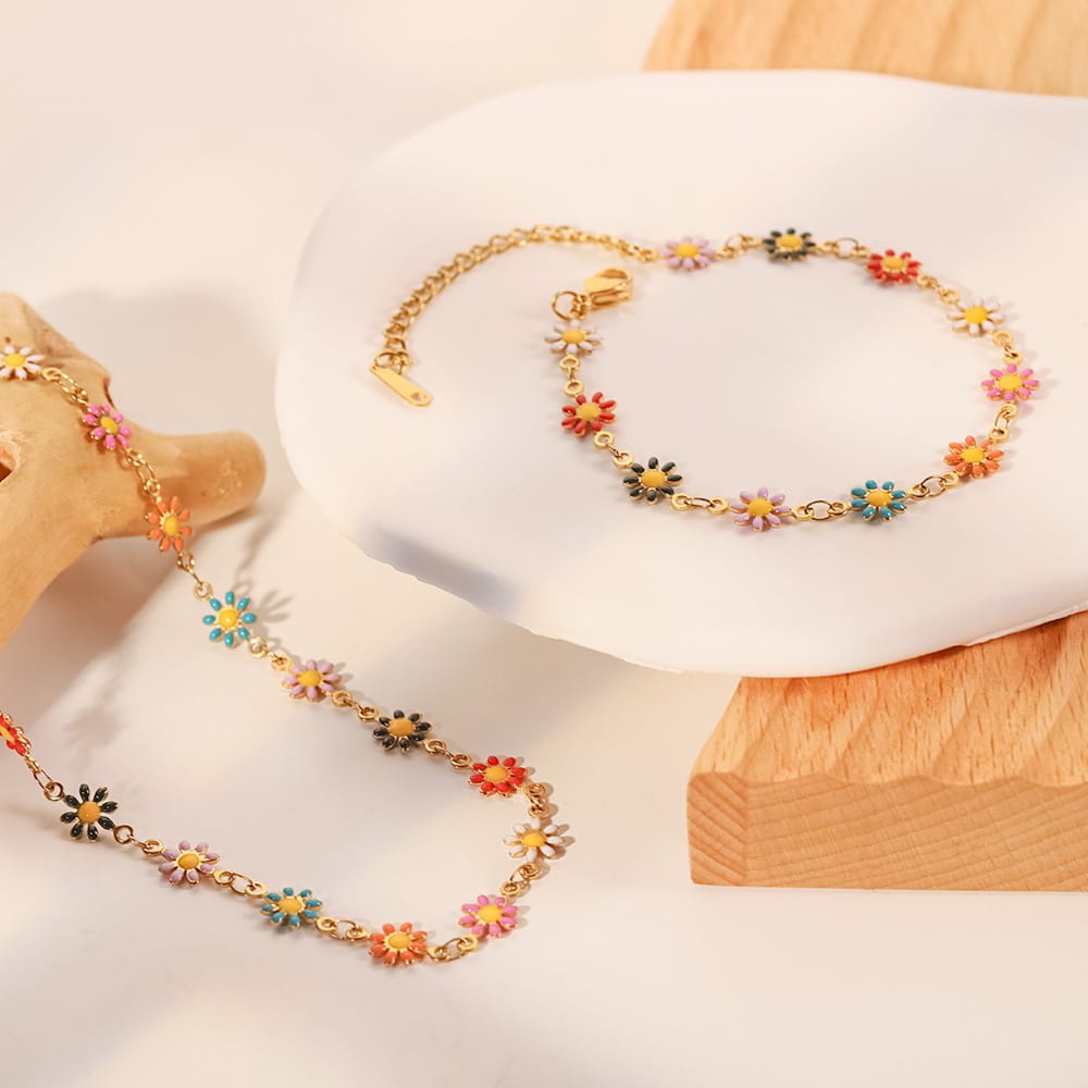 Farverigt Daisy Chain halskæde-armbånd