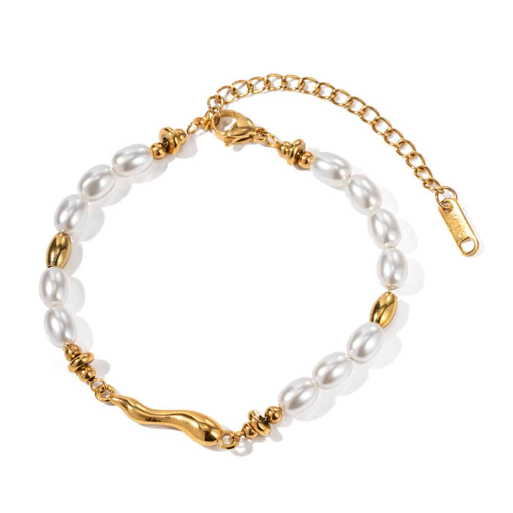 Gelang Stainless Steel Emas 18k yang Modis dengan Pengaturan Bentuk Mutiara Gelang Tetesan Air