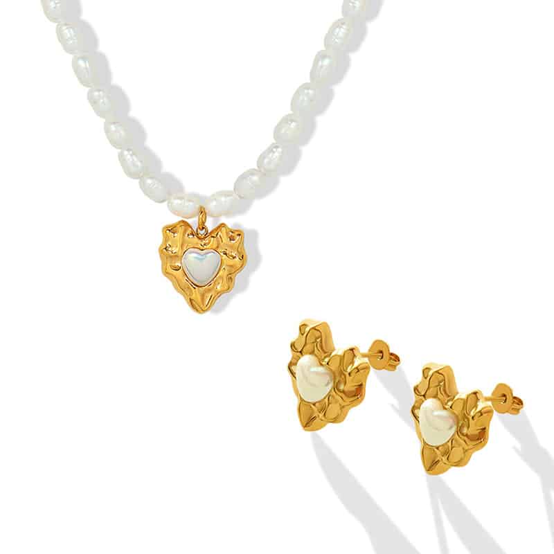 Set Perhiasan Kalung Love Heart Hammer dan Gelang Mutiara untuk Wanita