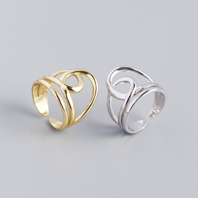 S925 sterlingsilver geometrisk ring, trådlindad, dubbla lager, öppen ring
