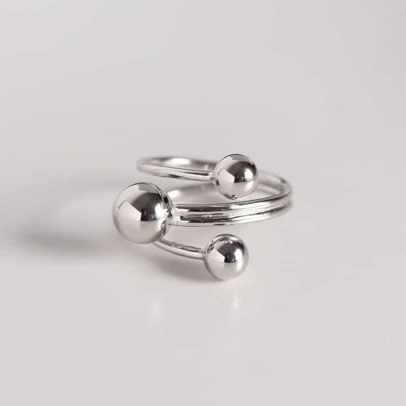 S925 sterlingsilver minimalistisk geometrisk ring med kulpärlor och öppen ring