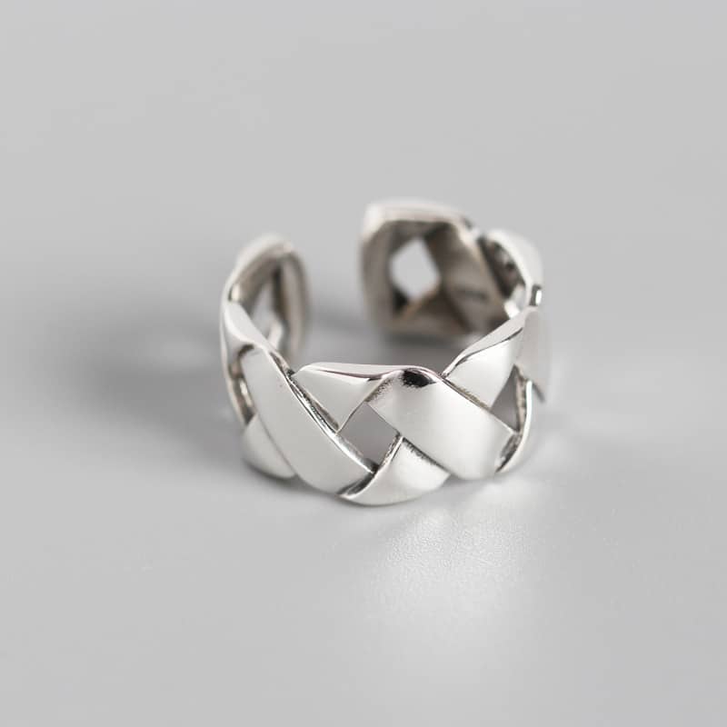 S925 sterlingsilverring, flätad ring med bred yta