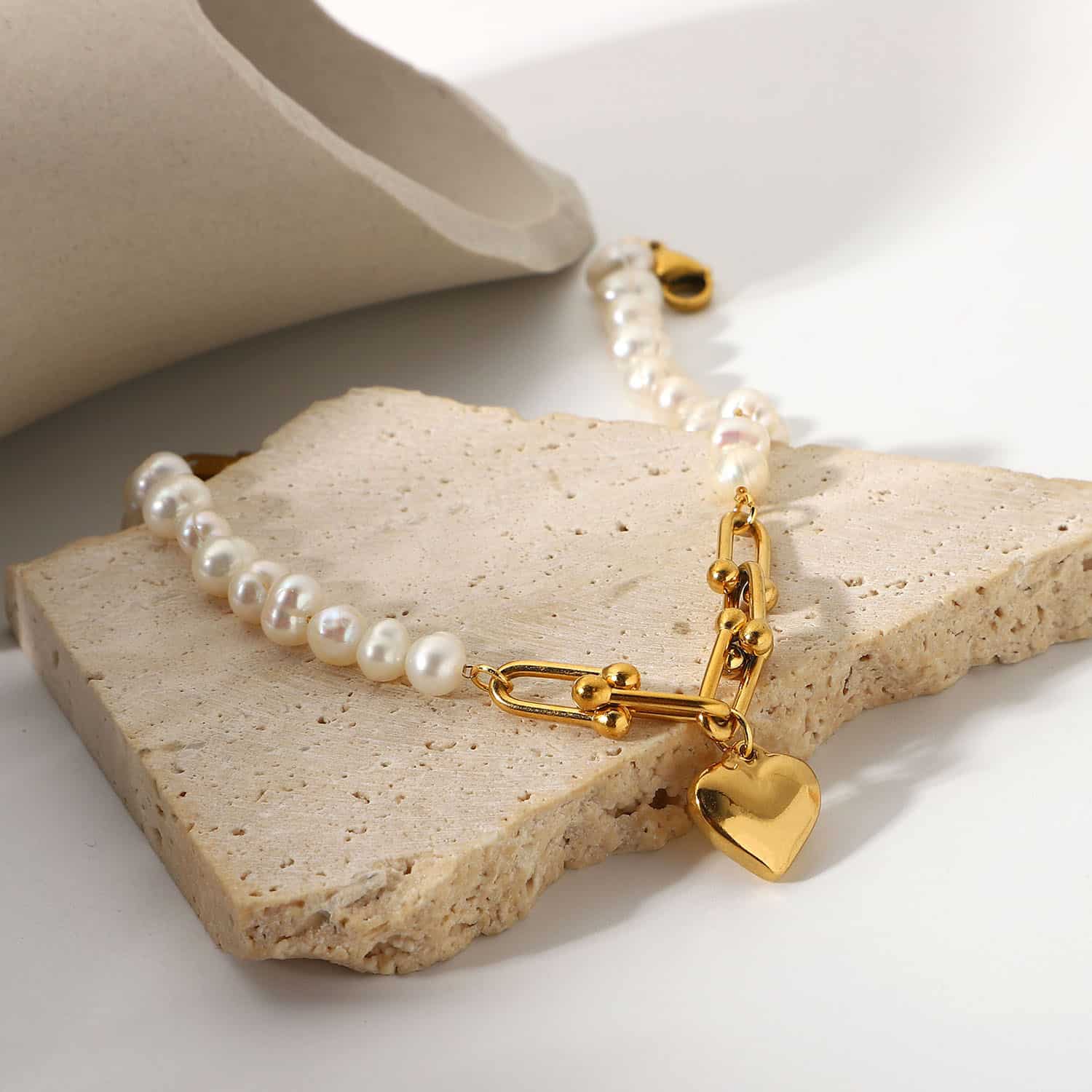 Gelang Baja Titanium Modis Gelang Mutiara Berlapis Emas 18K