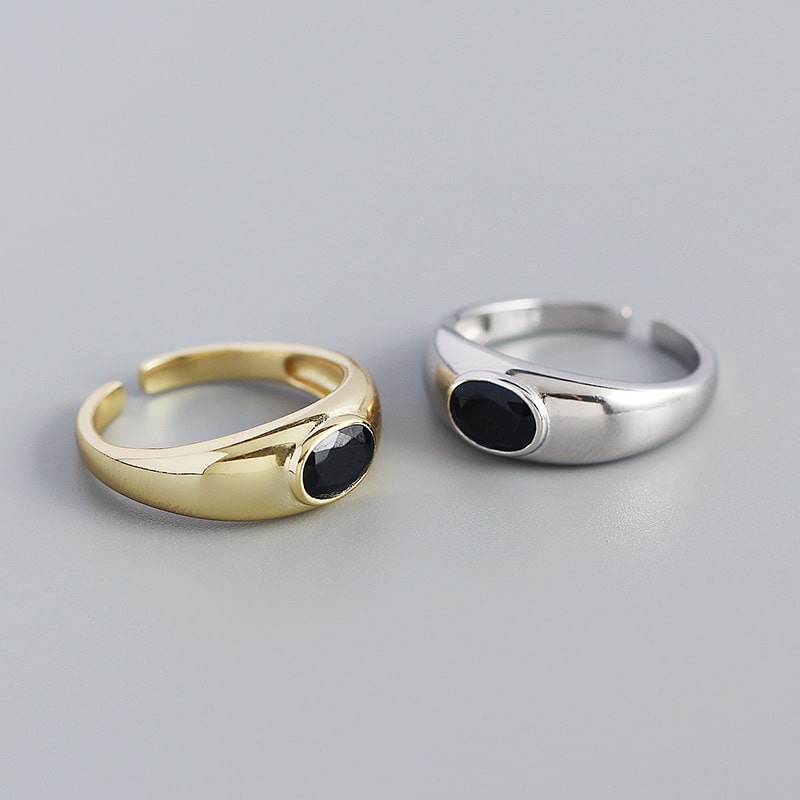 Vintage S925 silverring med geometrisk oval öppen ring