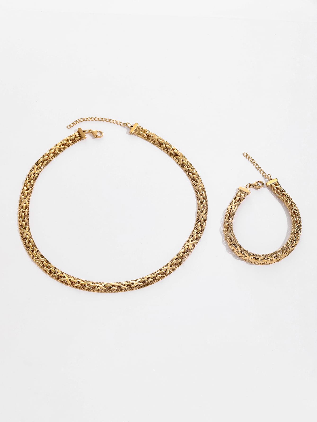 Lätt flätat guldhalsband & armbandsset